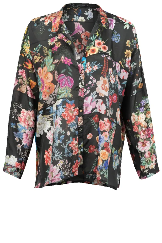 Johnny Was Audrey Oversized Silk Shirt sold by Pinto Ranch