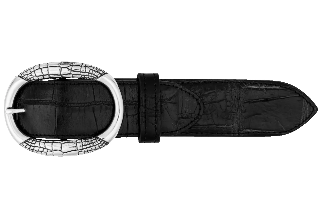 Jeff Deegan 1.5" Silver Alligator Belt Buckle sold by Pinto Ranch