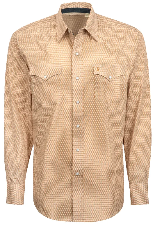 Stetson Men's Geometric Print Snap Front Shirt - Orange sold by Pinto Ranch