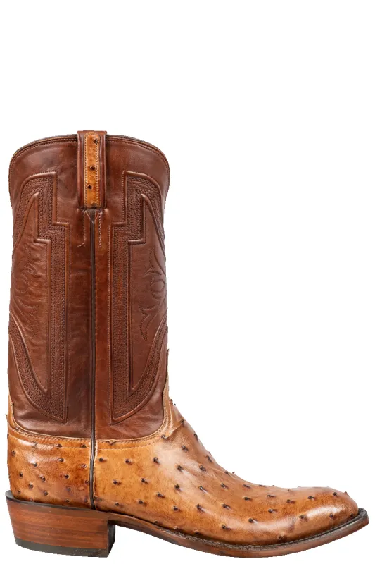 Lucchese Hugh Ostrich Cowboy Boots - Barnwood made by Lucchese