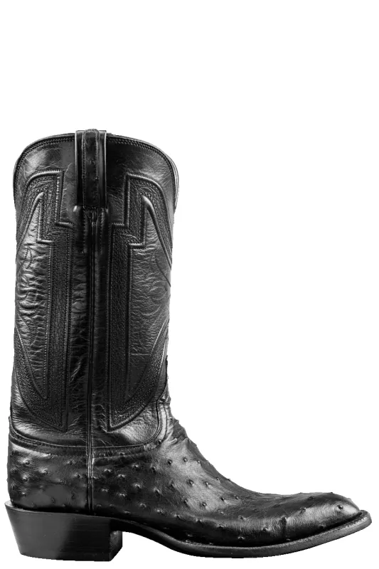 Lucchese Hugh Ostrich Cowboy Boots - Black sold by Pinto Ranch