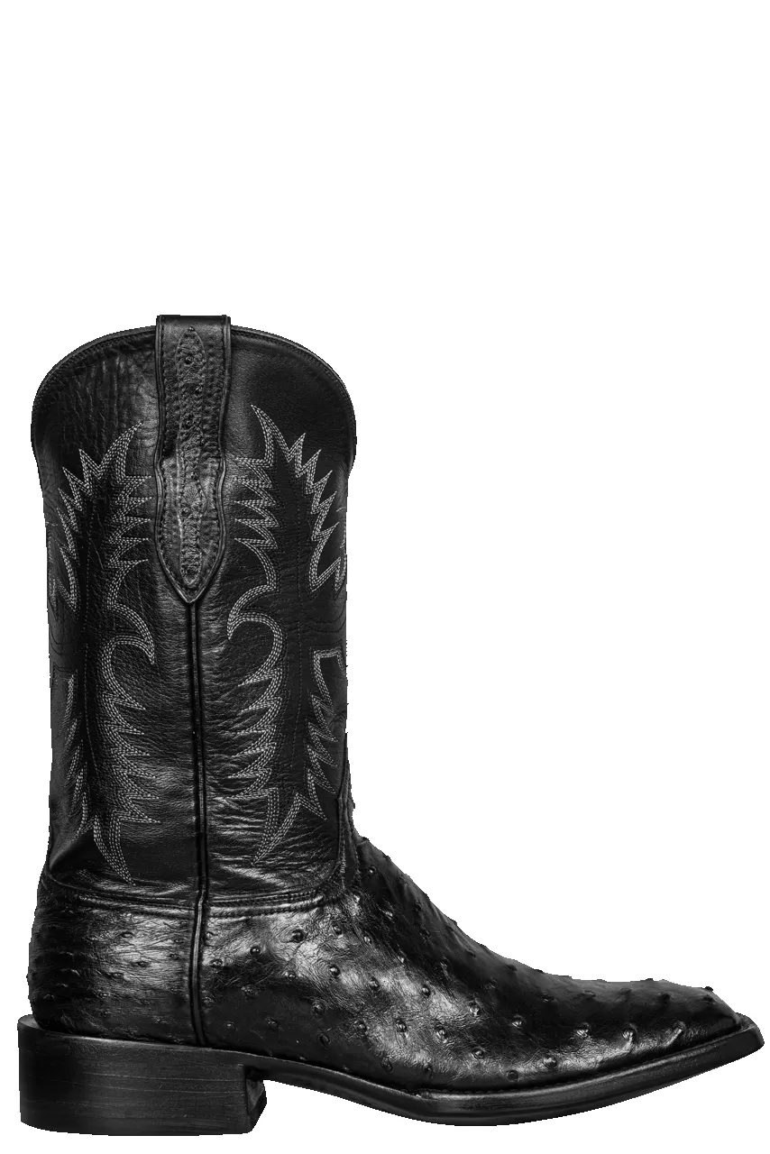 Black Jack Full Quill Ostrich & Florence Buffalo Cowboy Boots - Black sold by Pinto Ranch