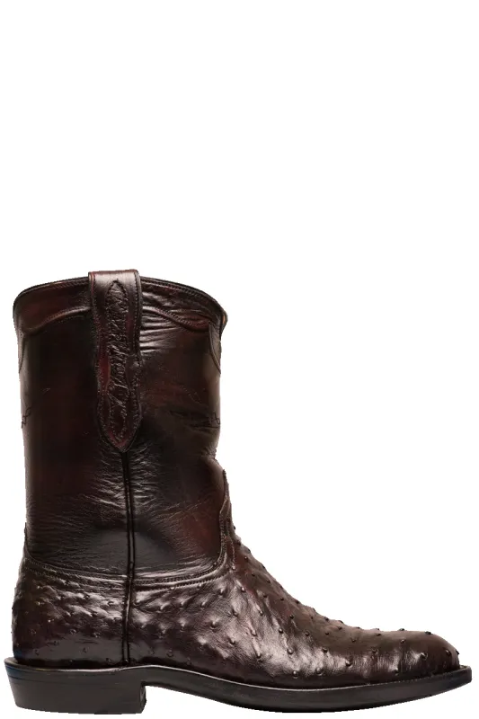 Black Jack Brush Off Full Quill Ostrich Roper Boots - Black Cherry sold by Pinto Ranch