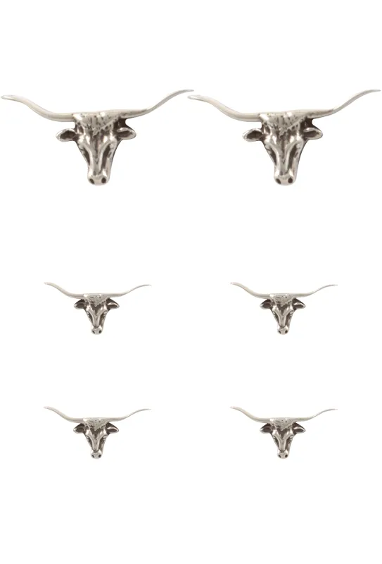 Pinto Ranch Silver Longhorn Cufflinks & Stud Set made by Pinto Ranch