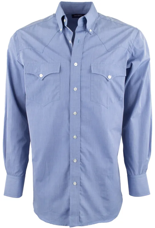 Lyle Lovett for Hamilton Poplin Button-Front Shirt - Solid Blue sold by Pinto Ranch