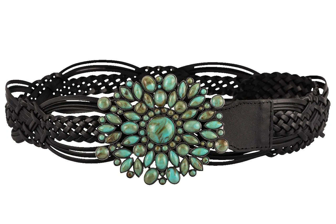 Double D Ranch Braided Leather & Turquoise Stone Belt sold by Pinto Ranch product image thumbnail 4