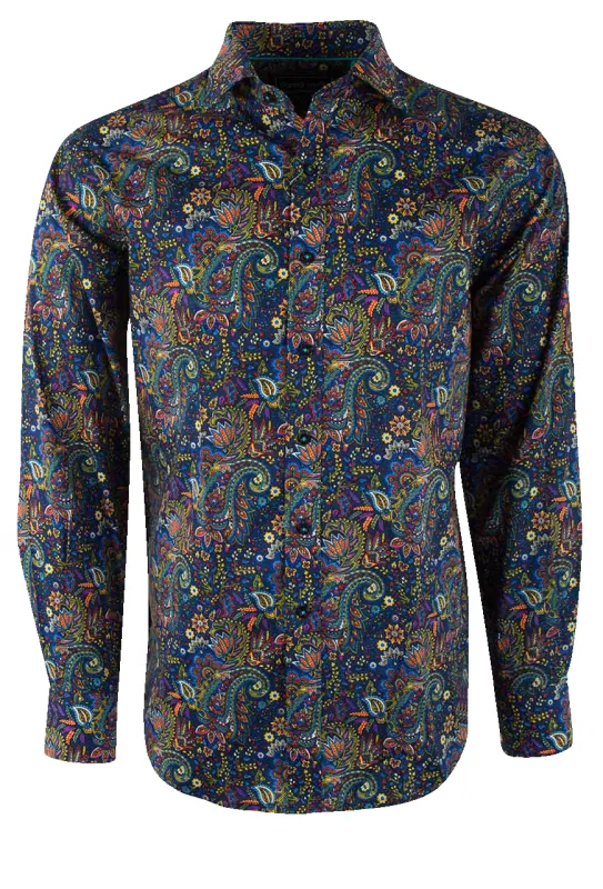 David Smith Australia Navy Paisley Button-Front Shirt made by Pinto Ranch