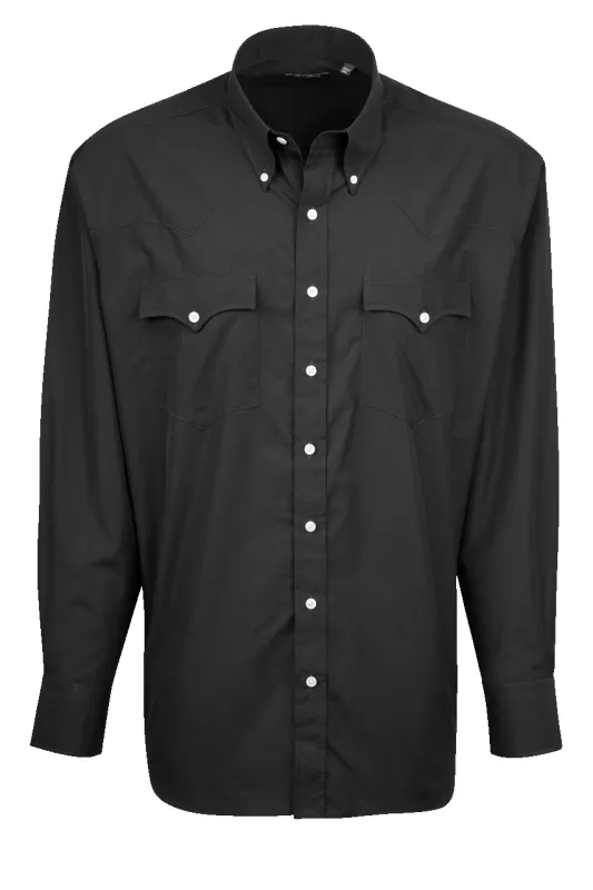 Lyle Lovett for Hamilton Poplin Button-Front Shirt - Solid Black sold by Pinto Ranch