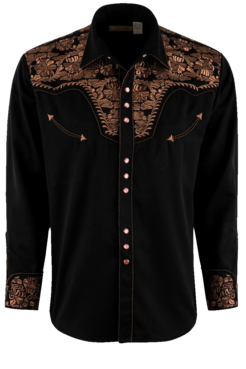 Scully Gunfighter Western Pearl Snap Shirt - Brown/Black sold by Pinto Ranch