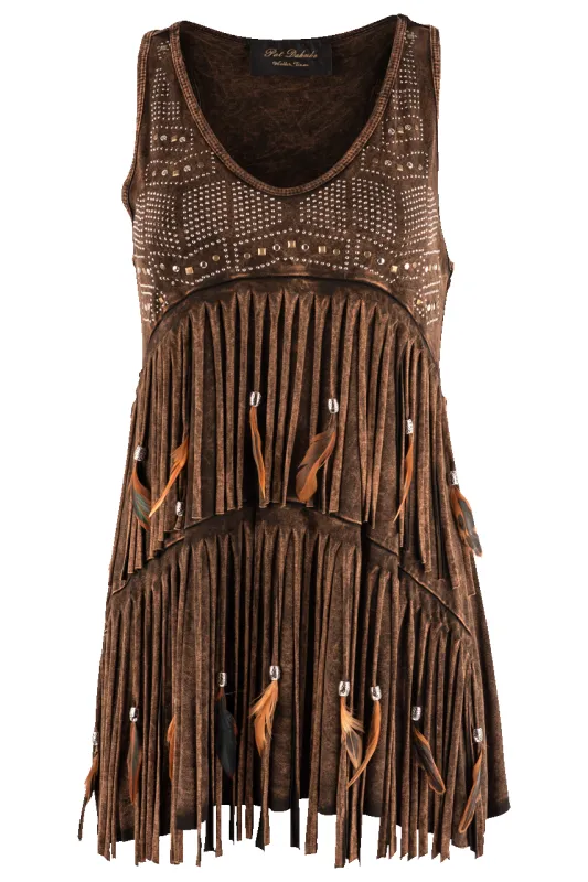 Pat Dahnke Brown Fringe Tank Top sold by Pinto Ranch