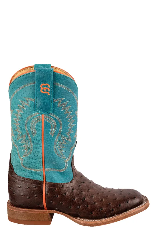 Anderson Bean Turquoise & Chocolate Ostrich Print Boots sold by Pinto Ranch
