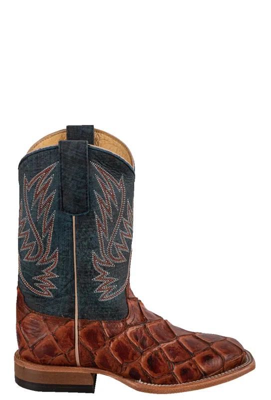 Anderson Bean Blue & Cognac Pirarucu Print Boots sold by Pinto Ranch