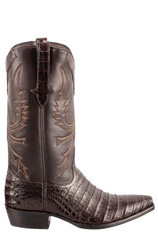 Stallion Caiman Crocodile Cowboy Boots - Chocolate sold by Pinto Ranch