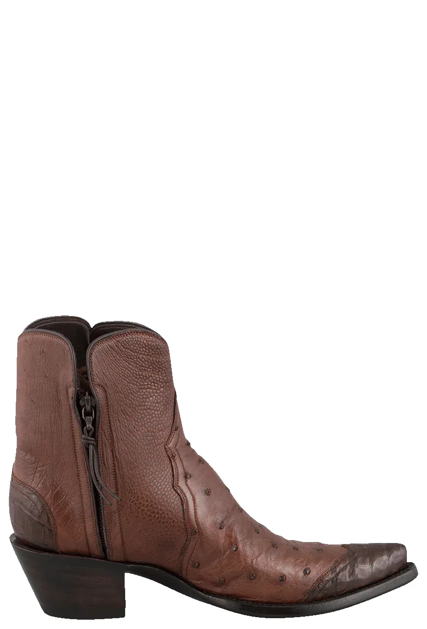 Stallion Ostrich & Caiman Zorro Ankle Boots - Tobacco sold by Pinto Ranch