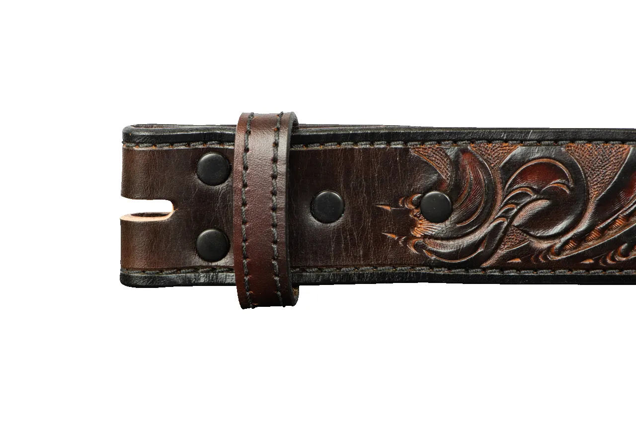 Chacon 1.5" Western Tooled Straight Belt Strap - Brown sold by Pinto Ranch product image thumbnail 2