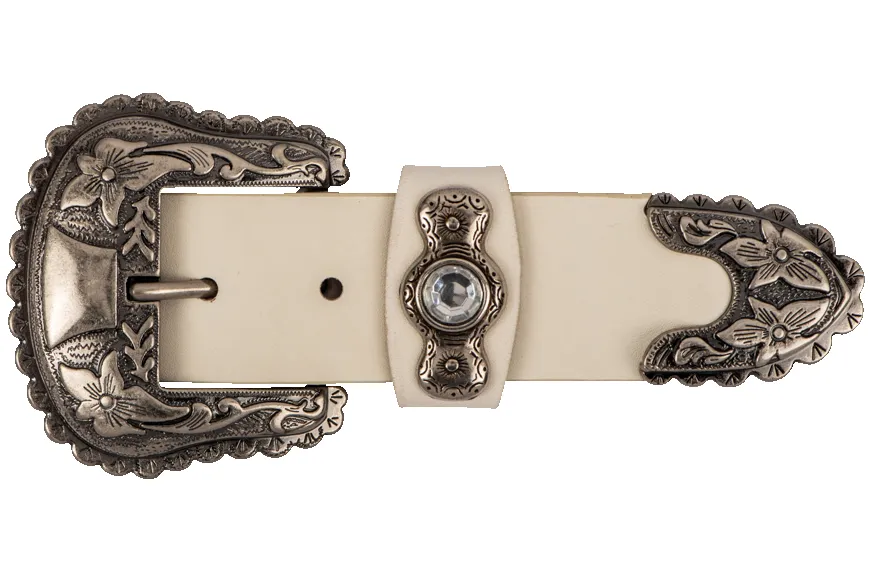 Streets Ahead White & Silver Buckle Belt sold by Pinto Ranch