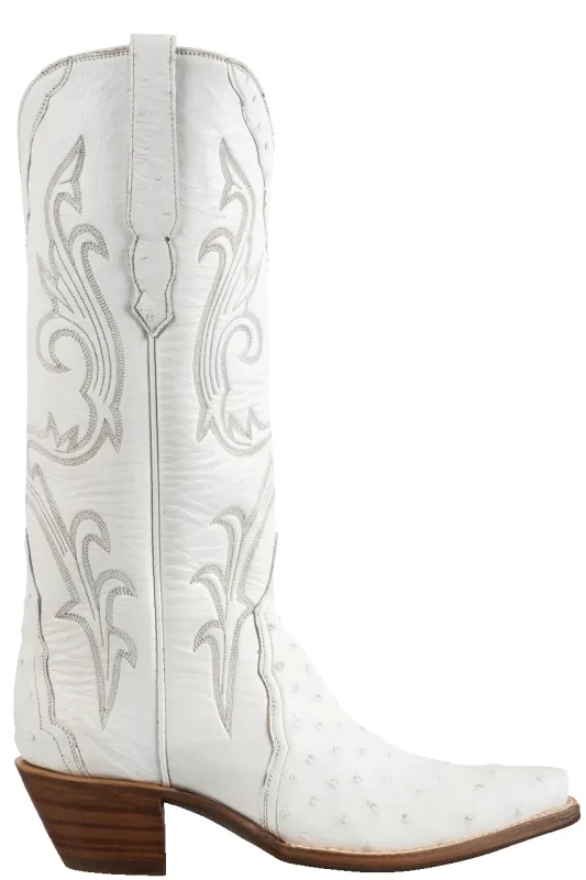 Stallion Full Quill Ostrich Gallegos Cowgirl Boots - White sold by Pinto Ranch