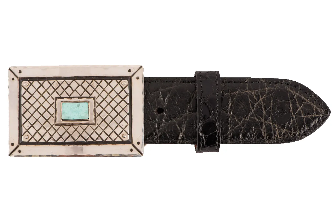 Chacon Turquoise Crosshatch 1.5" Trophy Buckle sold by Pinto Ranch