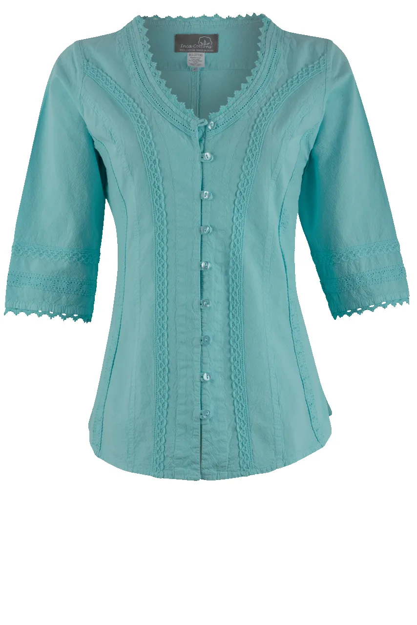 Inca Cottons 3/4 Sleeve Crochet Top sold by Pinto Ranch product image thumbnail 4