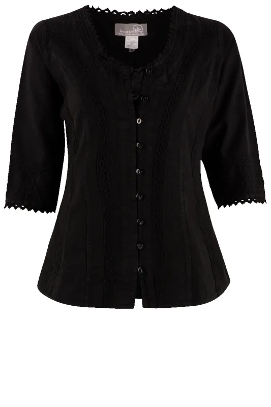 Inca Cottons 3/4 Sleeve Crochet Top sold by Pinto Ranch