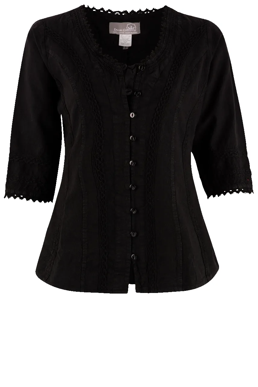 Inca Cottons 3/4 Sleeve Crochet Top sold by Pinto Ranch