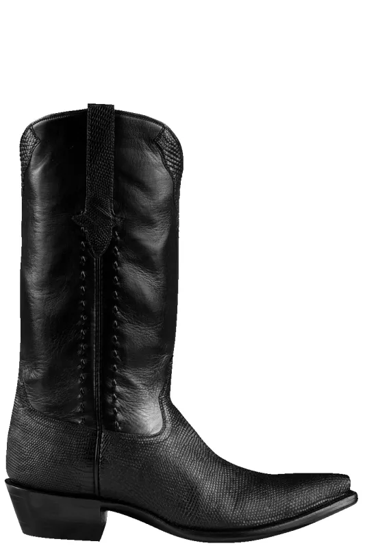 Stallion Lizard & Buffalo Calf Cowboy Boots - Black sold by Pinto Ranch
