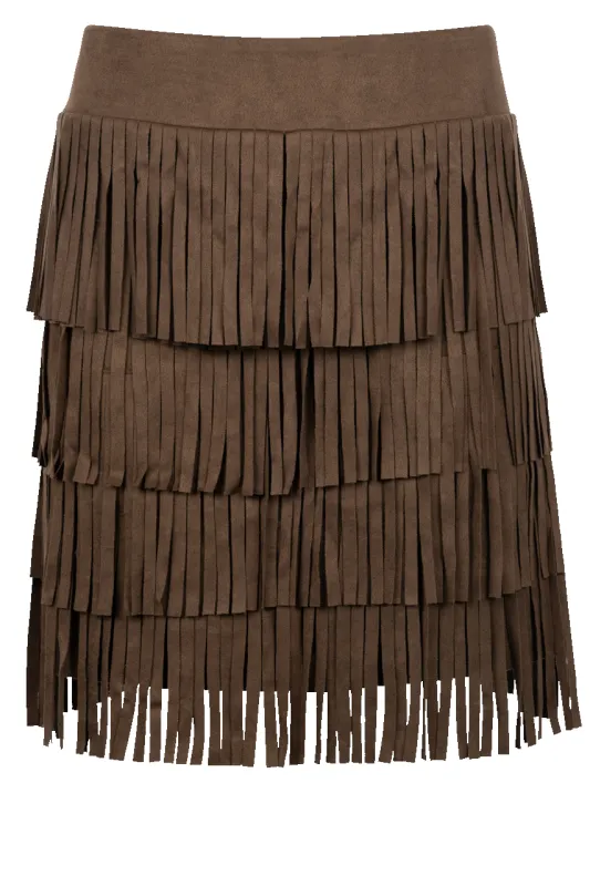 W.A.Y. Faux Suede Fringe Skirt sold by Pinto Ranch