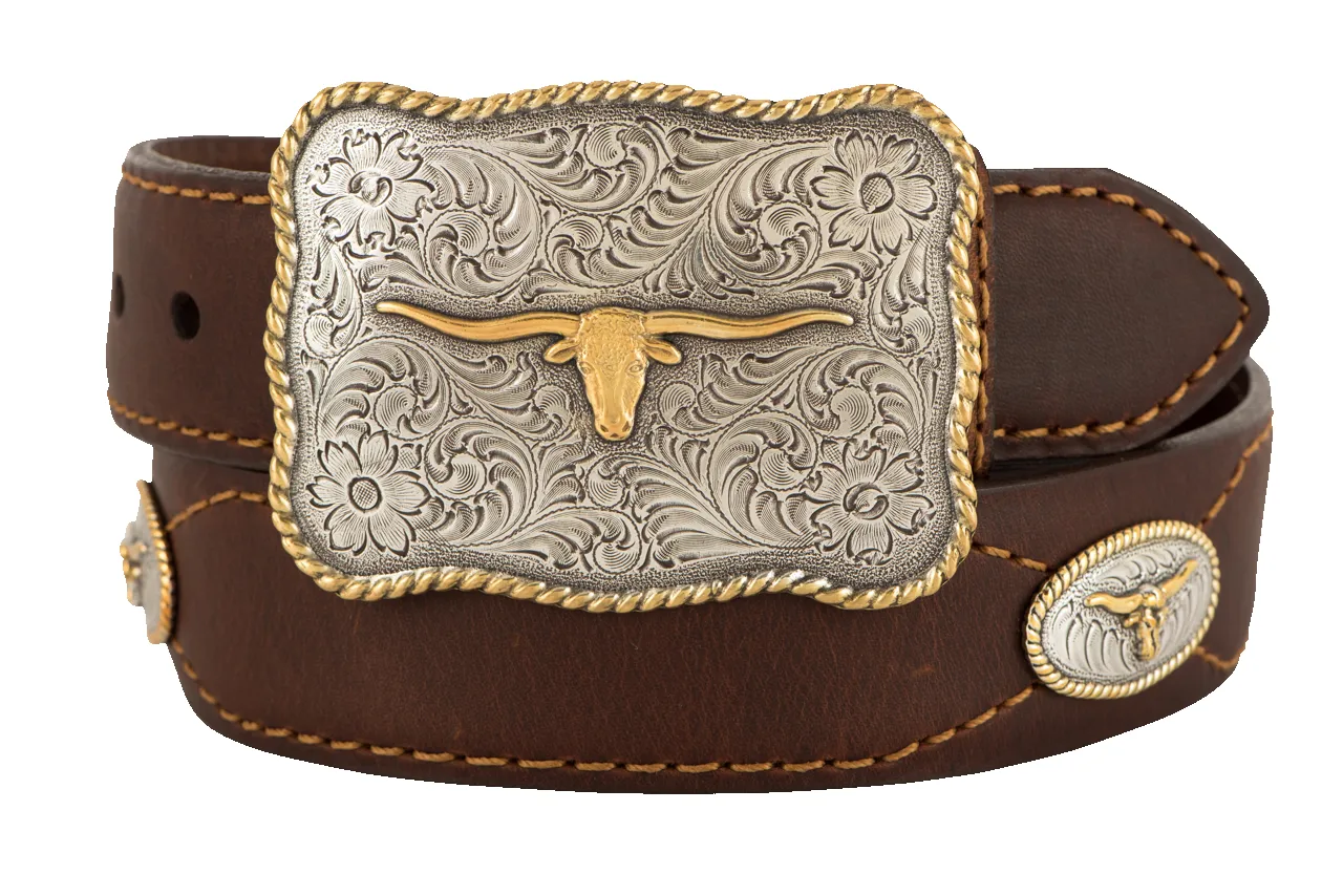 Vintage Bison 1.5" Texas Leather Belt - Brown sold by Pinto Ranch