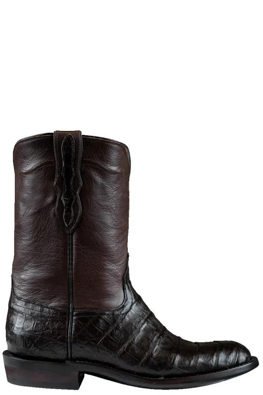 Black Jack Caiman Belly Roper Boots - Chocolate sold by Pinto Ranch