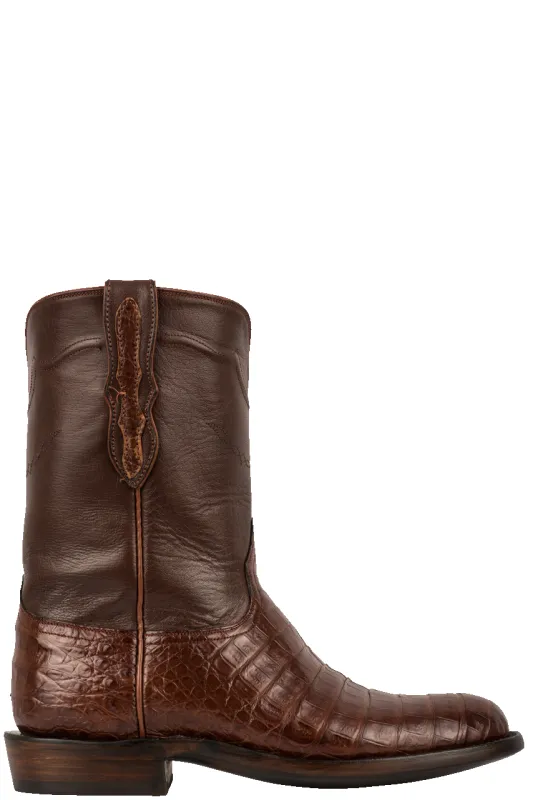 Black Jack Caiman Belly Roper Boots - Dark Cognac sold by Pinto Ranch