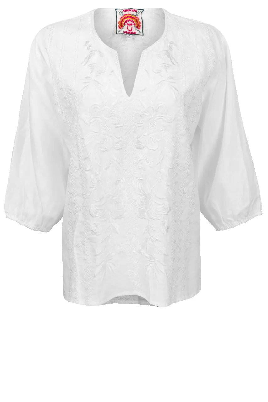 Johnny Was Split Neck Linen Blouse sold by Pinto Ranch