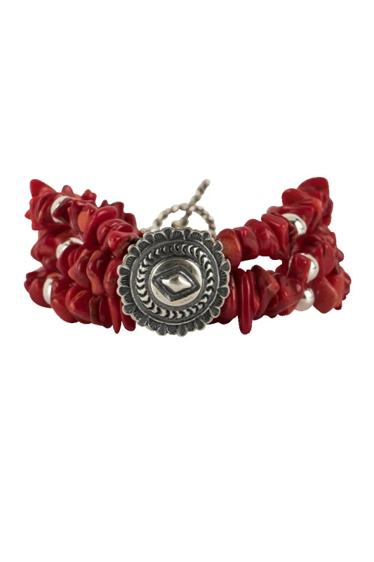 Paige Wallace Concho Coral Chip Bracelet sold by Pinto Ranch