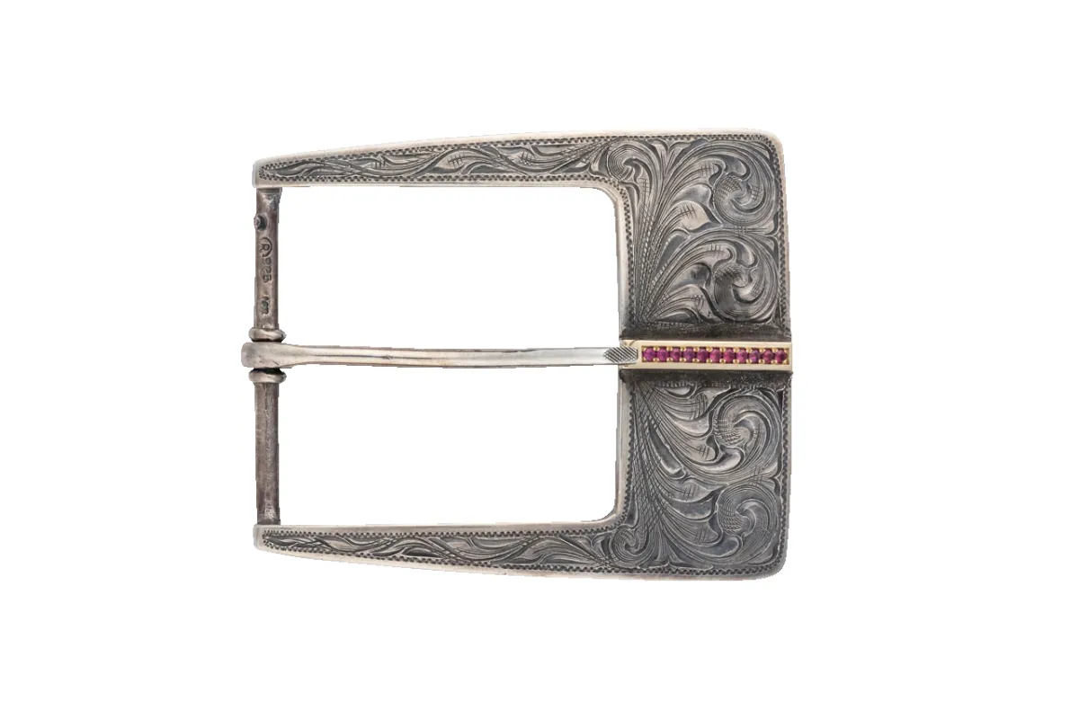 Clint Orms 1.5" Gold & Ruby Single Belt Buckle sold by Pinto Ranch