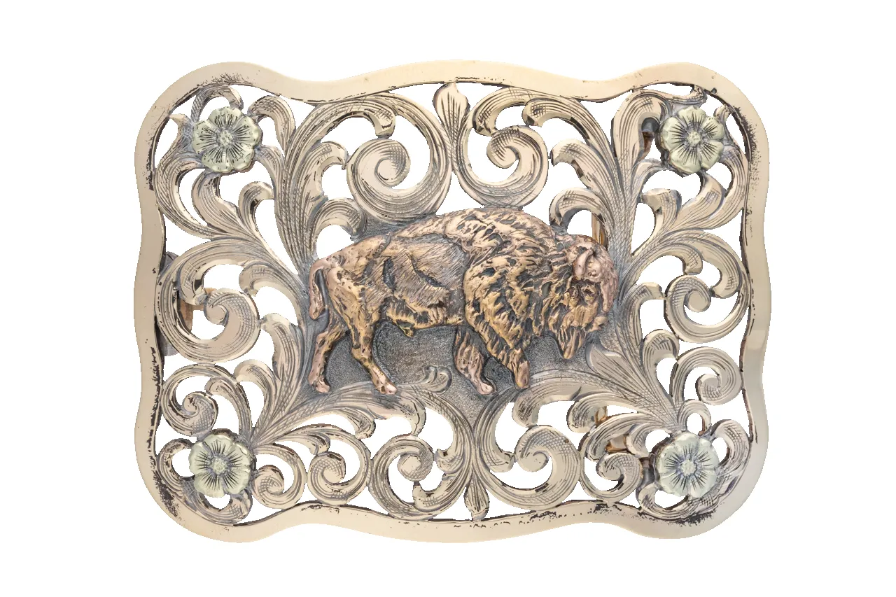 Clint Orms 1.5" Multi-Gold Buffalo Trophy Buckle sold by Pinto Ranch