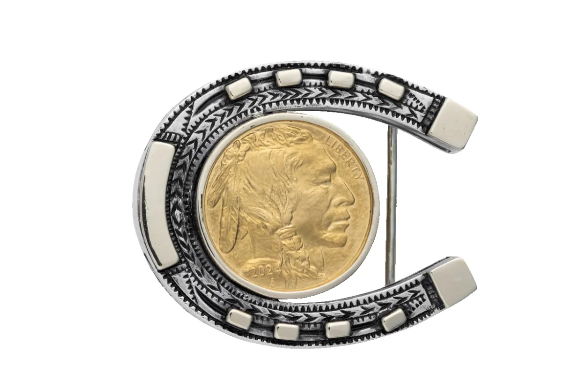 Pinto Ranch Horseshoe Single Belt Buckle sold by Pinto Ranch