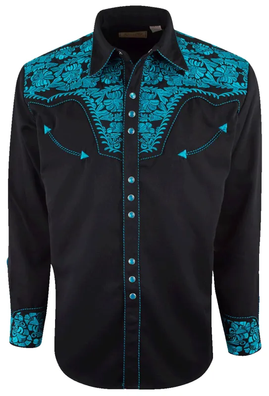 Scully Gunfighter Western Snap Front Shirt - Turquoise/Black sold by Pinto Ranch