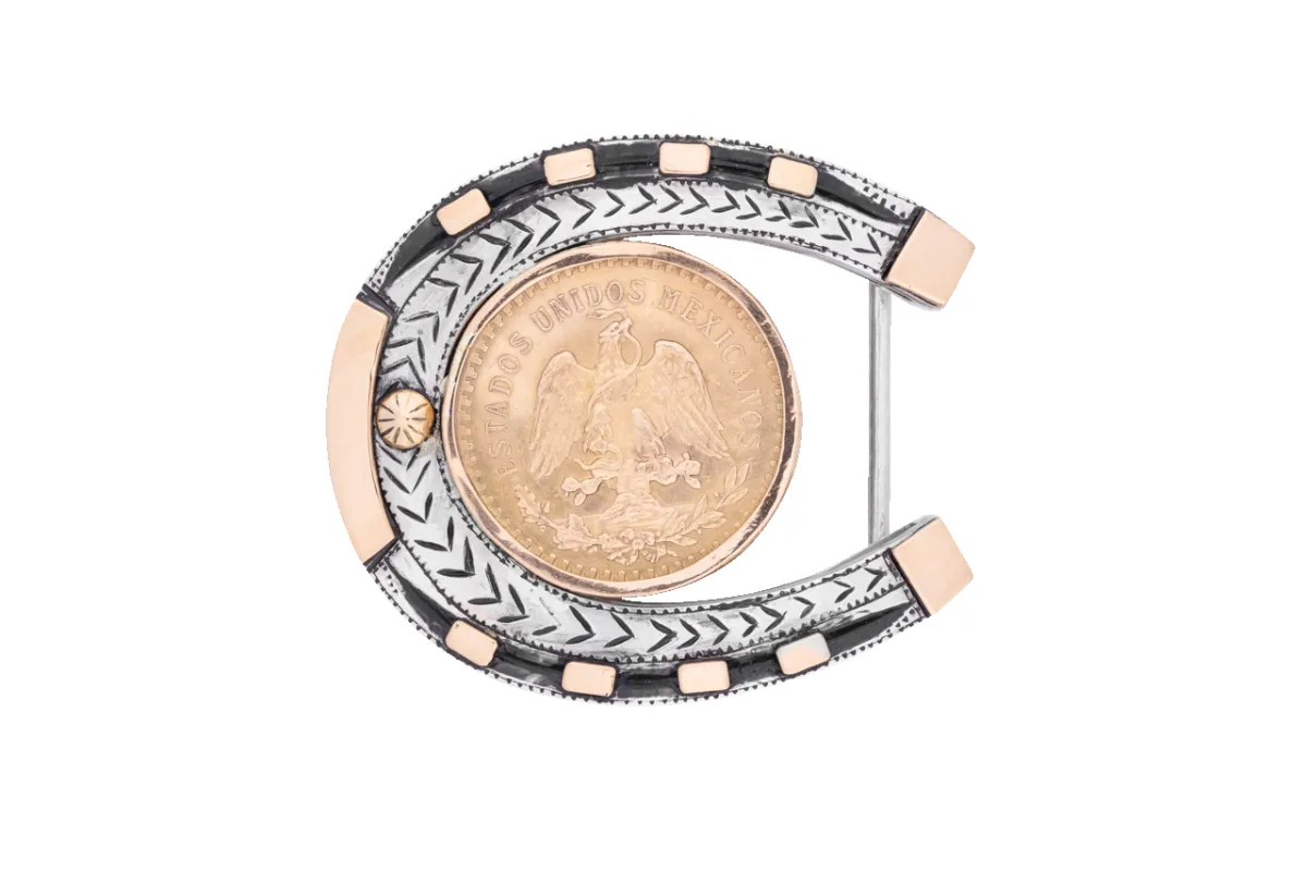 Pinto Ranch 1.5" Silver & Gold Horseshoe Trophy Buckle sold by Pinto Ranch