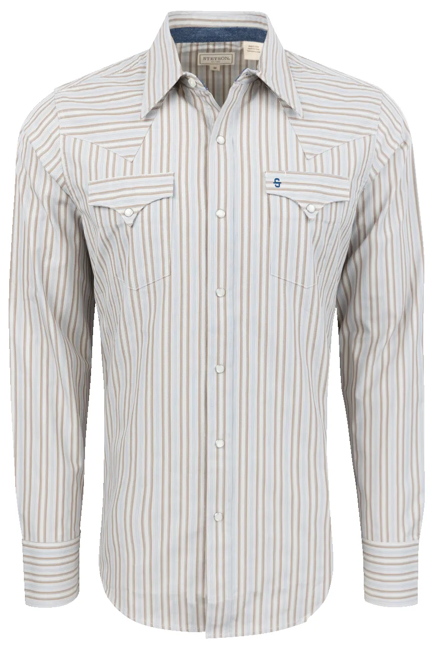 Stetson Men's Stripe Snap Front Shirt - Brown sold by Pinto Ranch