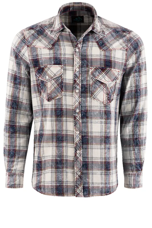 Pinto Ranch YY Collection Washed Plaid Snap Front Shirt - White sold by Pinto Ranch