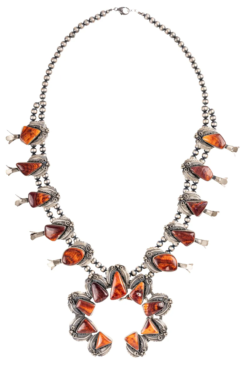 Navajo Squash Blossom Spiny Oyster Necklace sold by Pinto Ranch