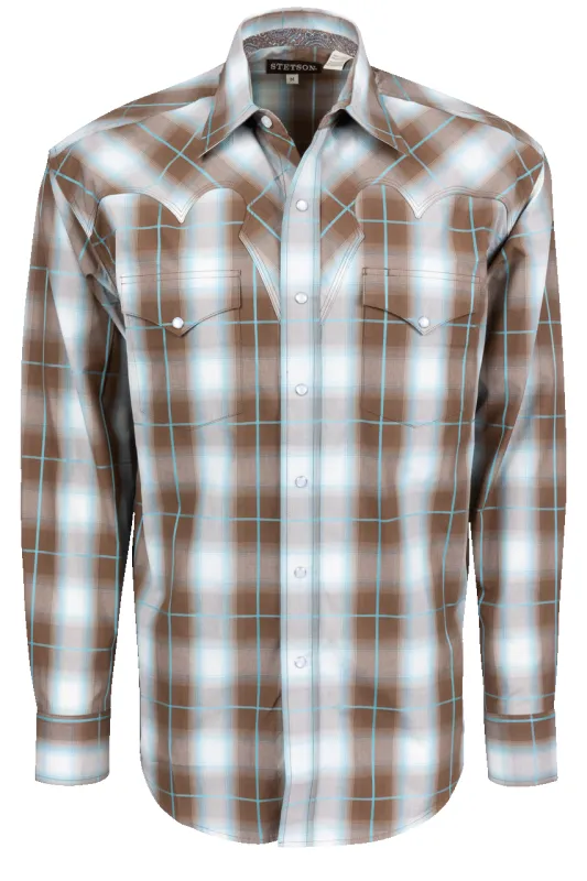 Karman Inc. Brn Sandy Ombre Plaid Art Yoke sold by Pinto Ranch