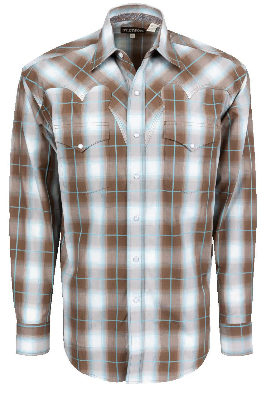 Karman Inc. Brn Sandy Ombre Plaid Art Yoke sold by Pinto Ranch