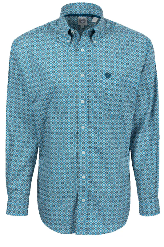 Cinch Foulard Button-Front Shirt - Blue Aztec sold by Pinto Ranch