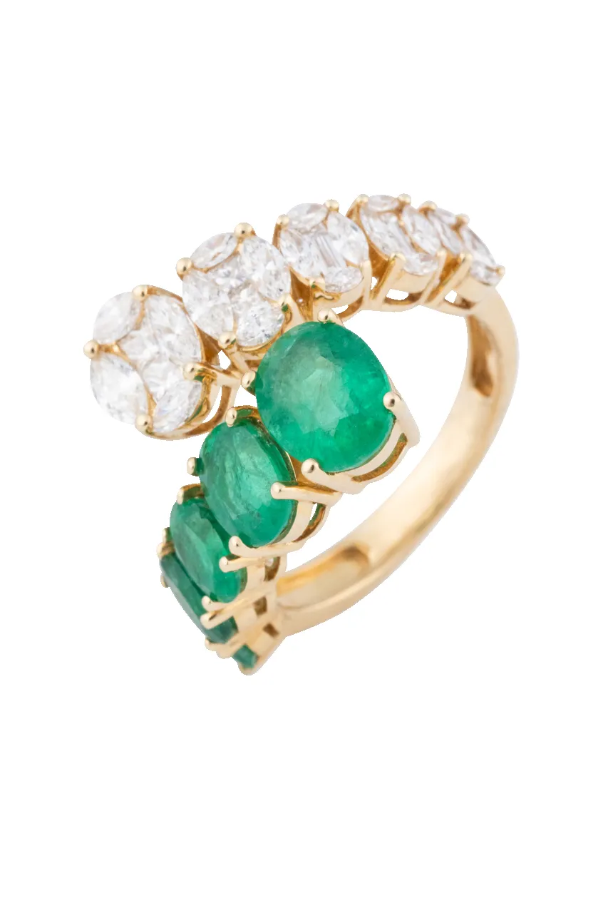 Emerald & Diamond Twist Ring sold by Pinto Ranch