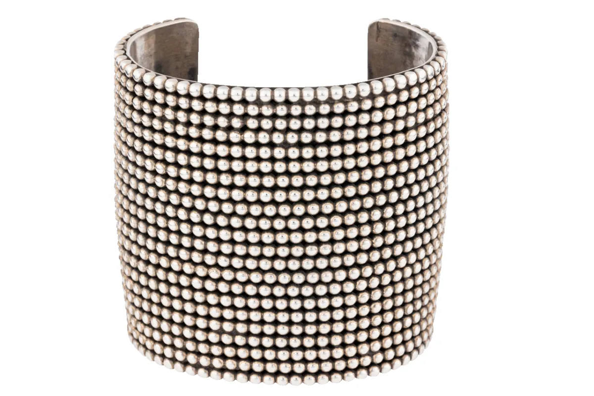 Wide Beaded Silver Cuff Bracelet sold by Pinto Ranch