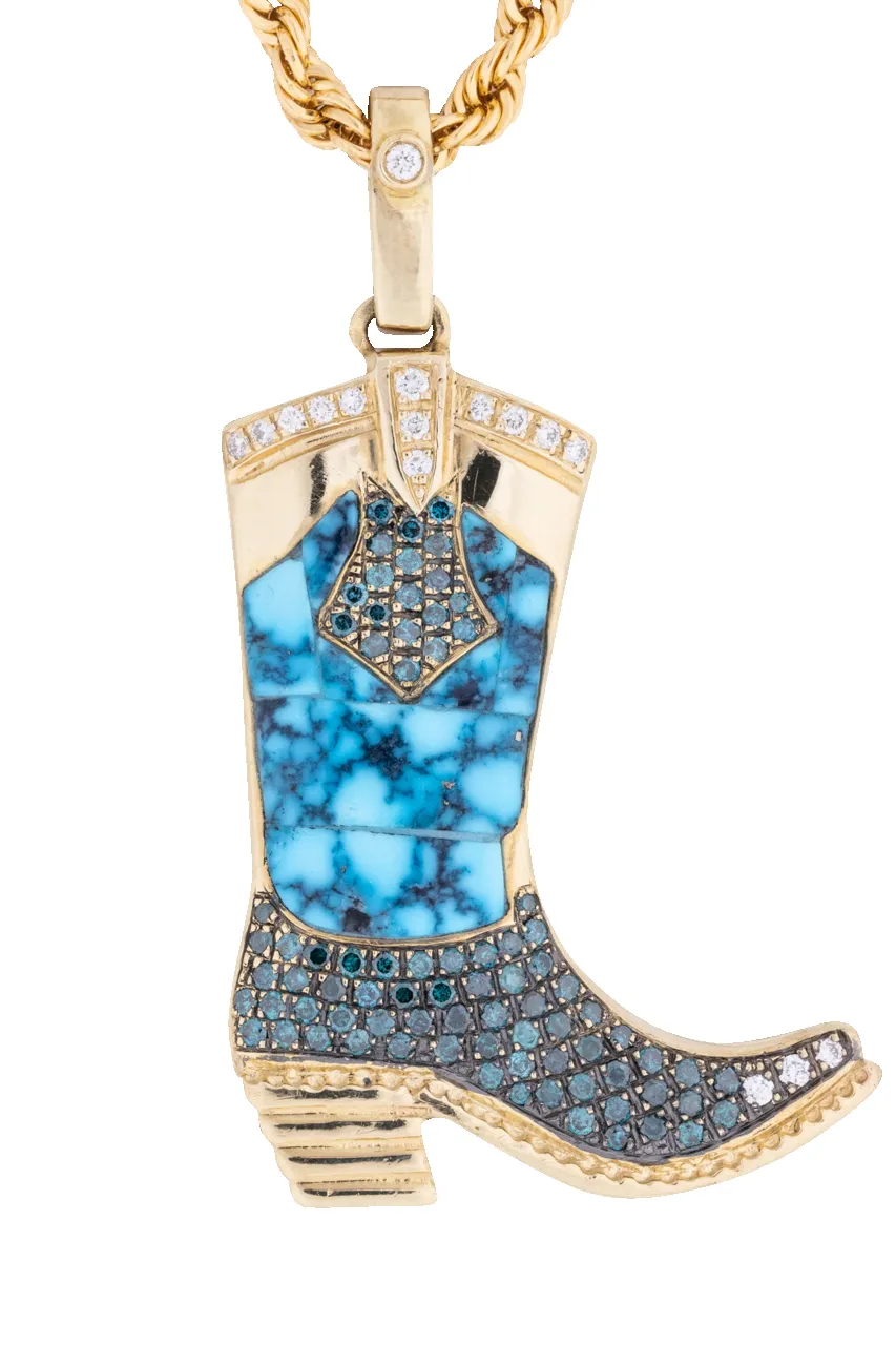 Turquoise & Diamond Boot Pendant sold by Pinto Ranch