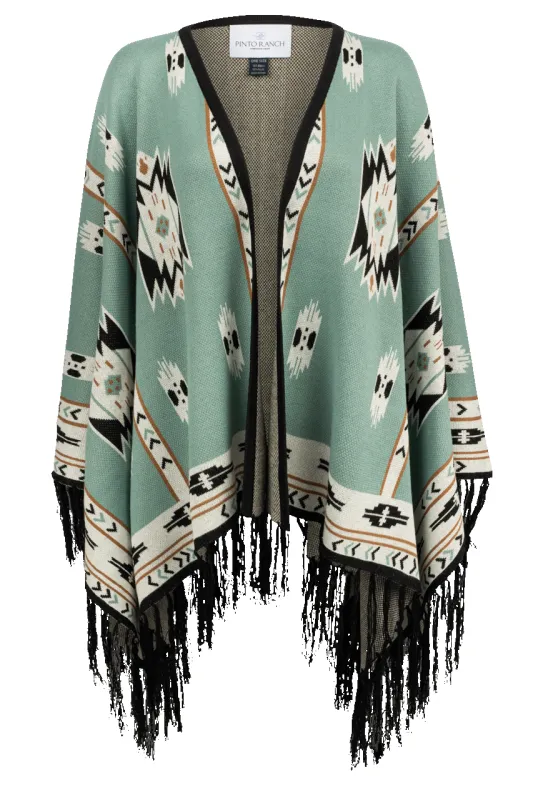 Pinto Ranch Aztec Print Cape - Light Green sold by Pinto Ranch
