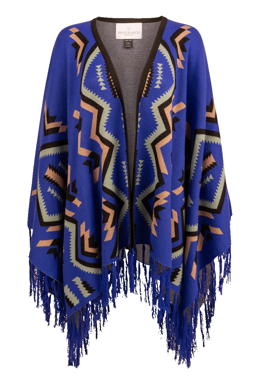 Pinto Ranch Aztec Print Cape - Sapphire sold by Pinto Ranch