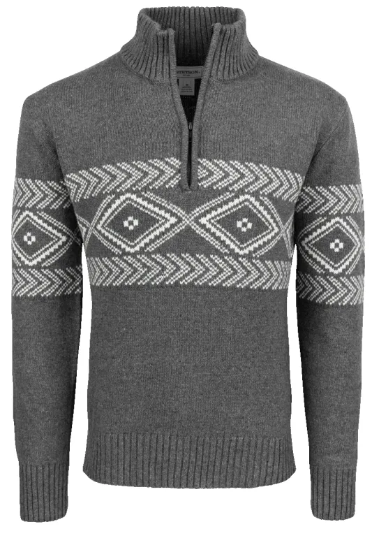 Stetson Men's Aztec Quarter Zip Sweater - Gray sold by Pinto Ranch