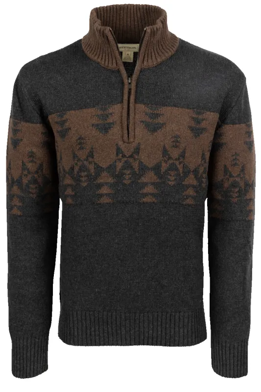 Stetson Men's Aztec Quarter Zip Sweater - Brown and Gray sold by Pinto Ranch